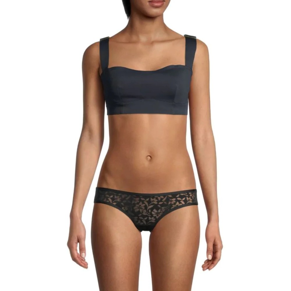 Free People NWT Naomi Longline Bra Sweetheart Wide Straps Lined Black Medium New
